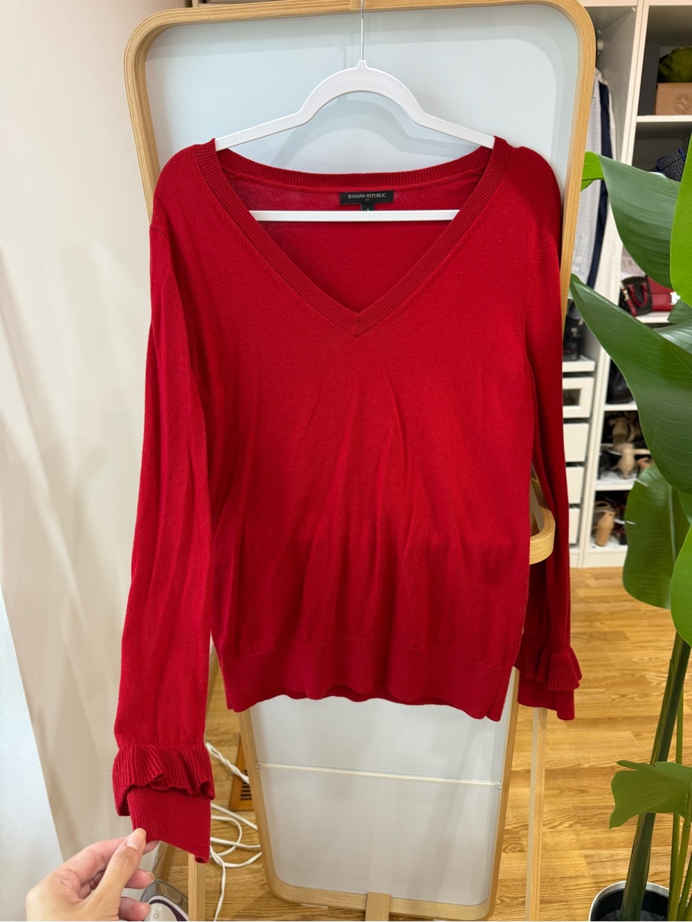 Banana Republic Red V-Neck Lightweight Sweater